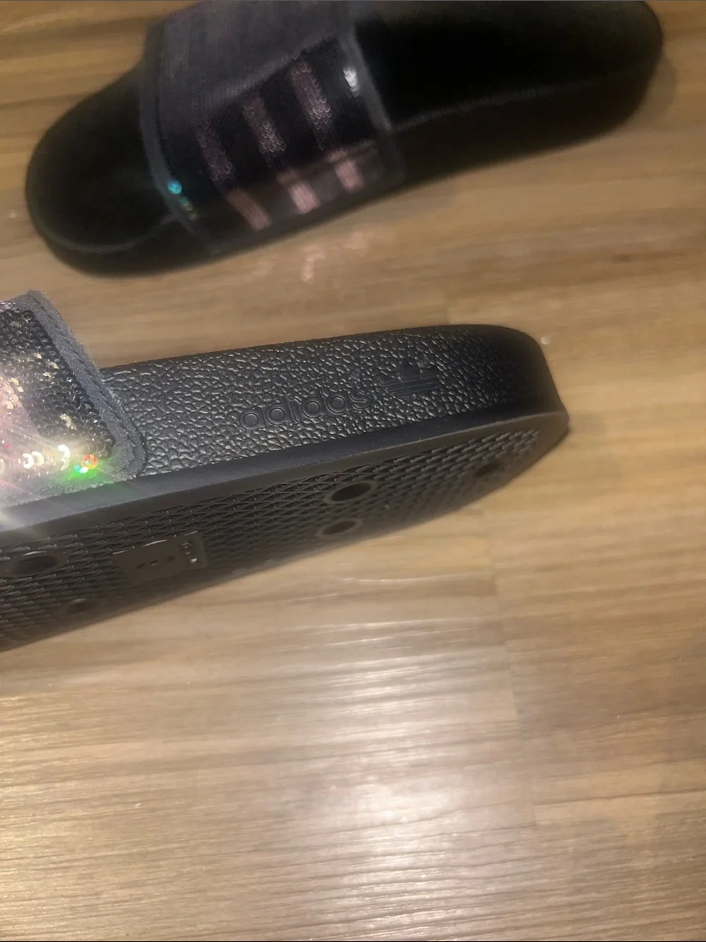 Kids Black Slides with Rainbow Sequin Strap